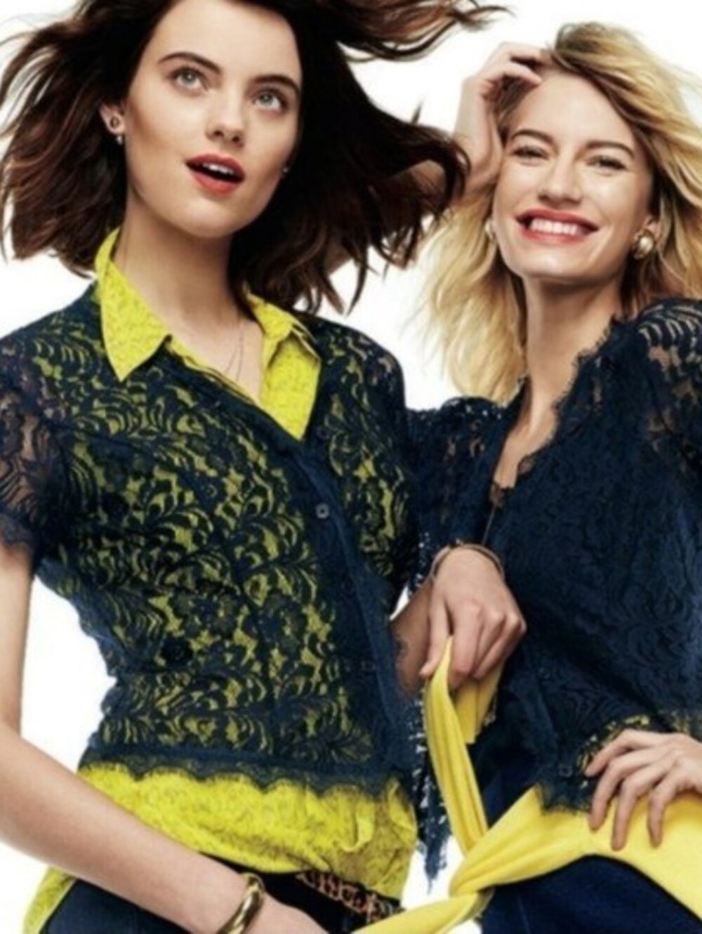 cabi London Calling Navy Blue Lace Sheer Eyelash Top V Neck  Buttons 3073 M NWOT